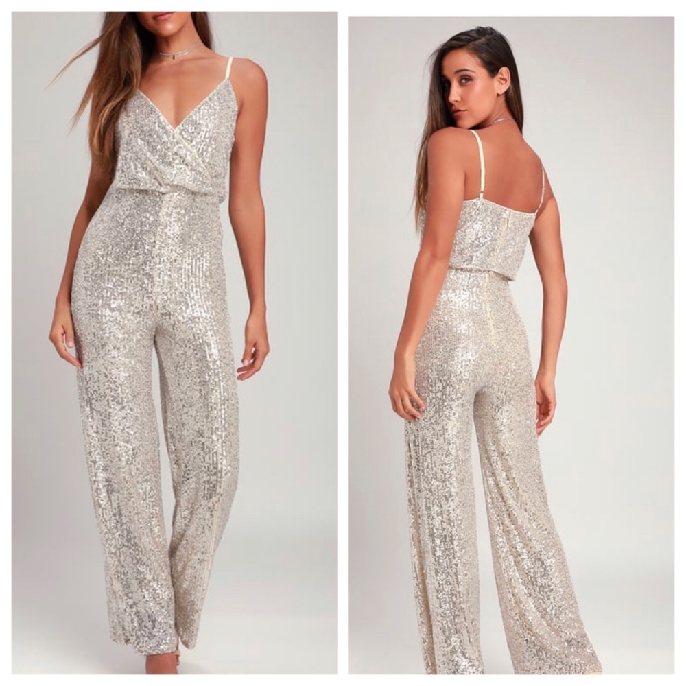Lulus- Silver Sequin Jumpsuit